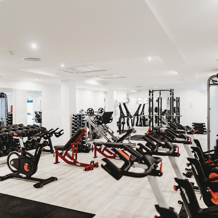 Commercial gym interior with strength gear